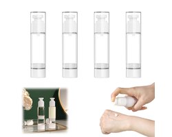 4 stuks - Vacuümdispenser - Airless pompfles - Reislotiondispenser - Cosmetische reisfles - Lekvrij - Duurzaam - Wit - 50 ml - Geschikt voor lotion, conditioner, crème