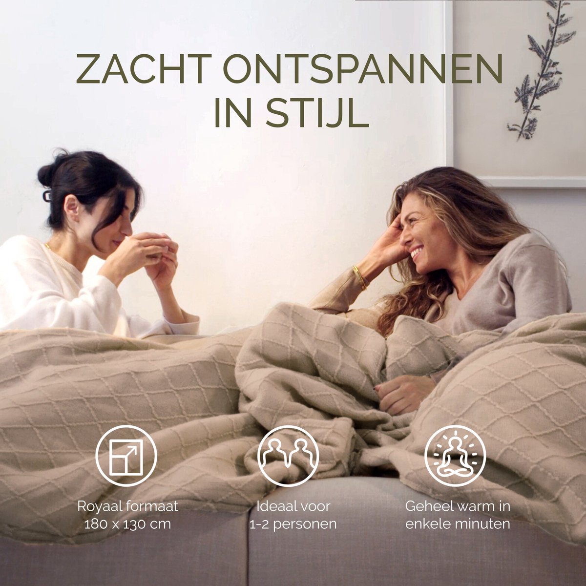 Groenland BOHEM Design Warmtedeken voor de Bank 180 × 130 cm Taupe Dawn | Verwarmde Plaid · Elektrische Deken voor de Bank | Wasbaar · 9 Warmtestanden · Timer met Automatische Uitschakeling — cadeau in Wonen & Interieur - foto 5