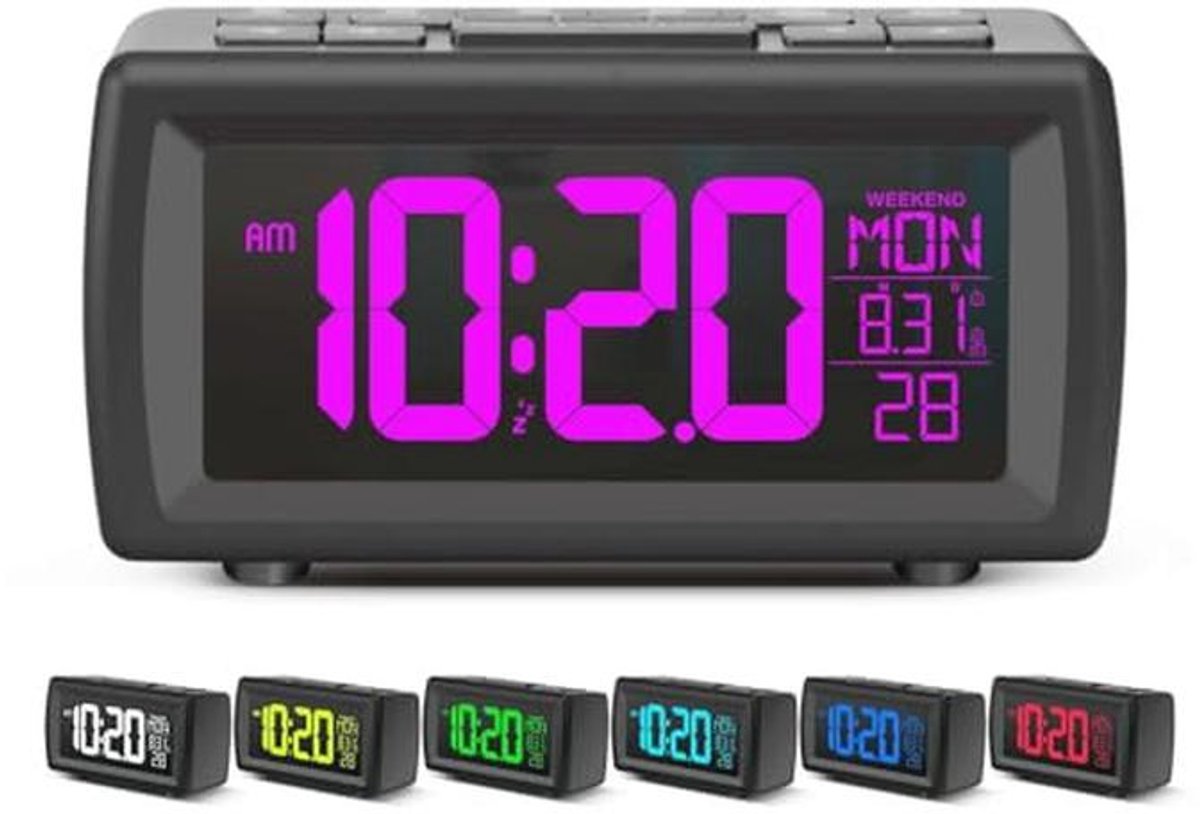 Digitale Alarmklok met Groot LED Scherm en FM Radio - Dubbele Voeding (USB-C/3xAAA)
