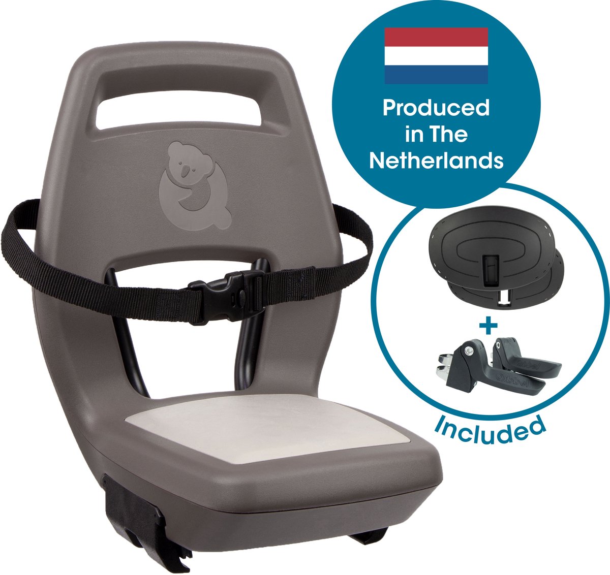 Qibbel Junior 6+ Fietsstoeltje Achter Bagagedrager bevestiging - QuickConnect - Fietszitje – Hazel Brown - inclusief voetbeschermingsplaten en voetsteunen