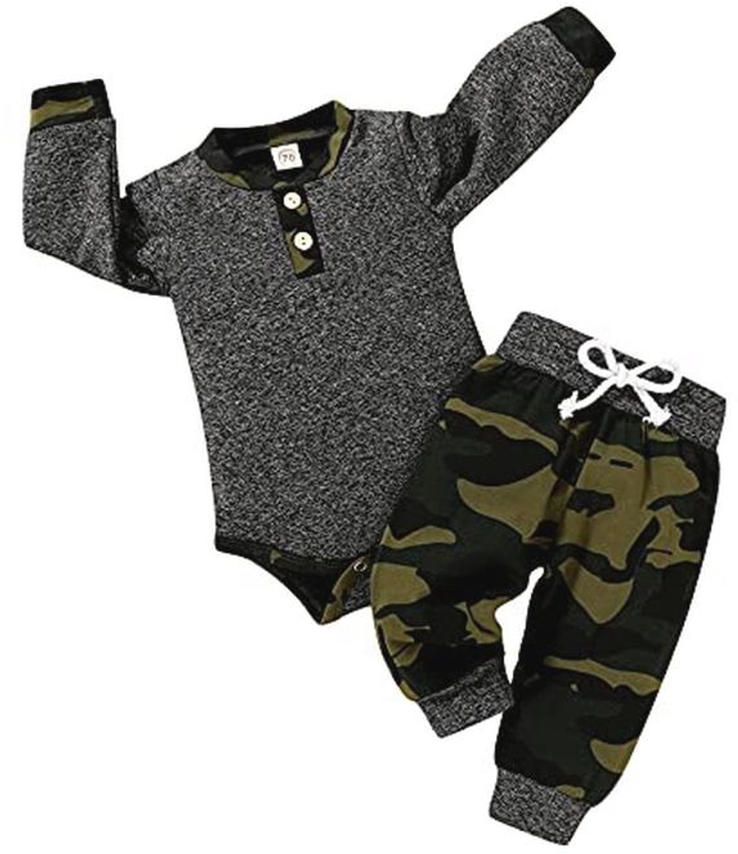 Pasgeboren Baby Jongen Herfst Kleding Set - Lange Mouw Knop Romper en Broek