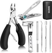 7 delige RVS Pedicure en Manicure Set – Nagelknipper - Nageltang – Nagelvijl - 3 Nagelknippers met Luxe Etui – Zwart