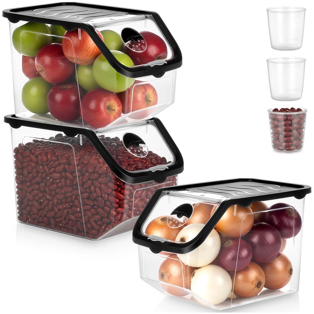 Doos voor Groenten en Fruit met Deksel Transparante 12 l 3 stuks - Aardappelbak - Aardappelpot - Bewaardoos - Container - Koelkast Organizer - Opbergbox - Fruitkist