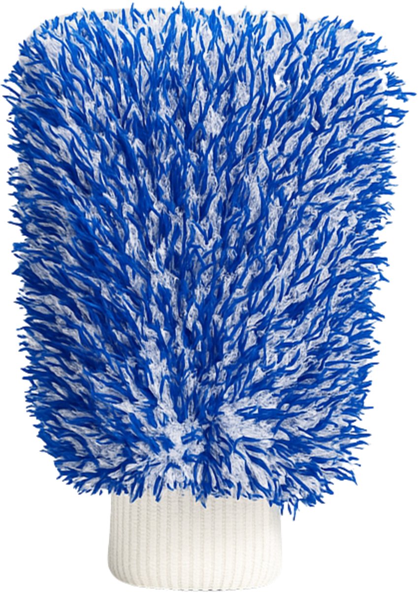Microvezel Washmitt - Wasbare Autowashandschoen - Geschikt voor Auto's, Boten, Motors & Campers - Poetshandschoen Blauw Wit