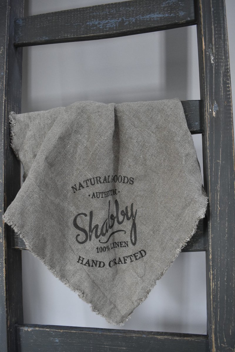 Shabby doek 45x45 cm 100% linnen - Shabby doek met opdruk Shabby - Landelijke decoratie doek - Sober stoer.