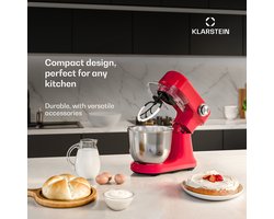 Klarstein Keukenmachine Bella Evo 1500W keukenrobot – 5L roestvrijstalen kom, 12 snelheden, planetaire mixfunctie, pulsefunctie, deeghaak, klopper & garde, keukenrobot voor bakken, rood - voor Keuken - Knetmaschine - Rührmaschine