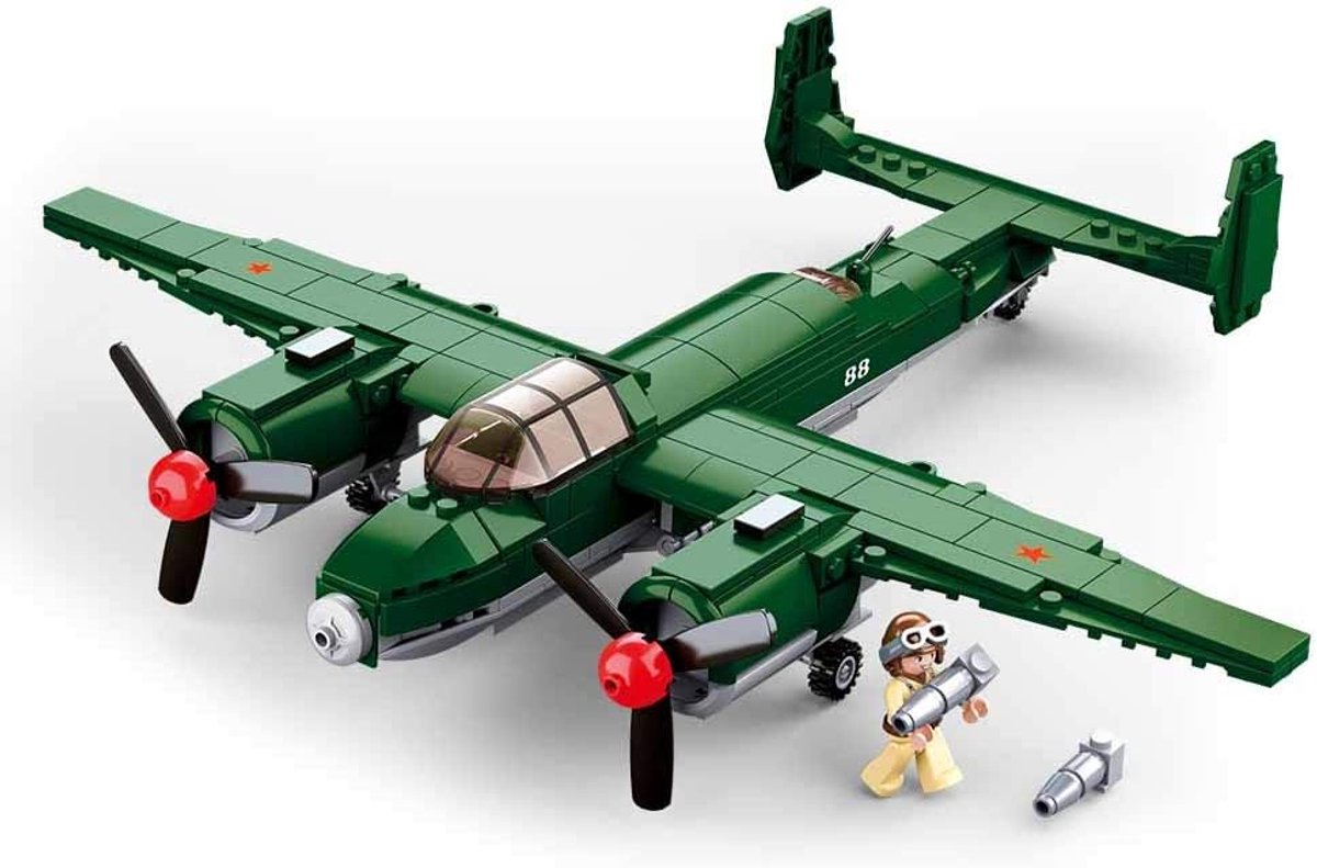 Sluban Army WWII Vliegtuig Tupolev TU-2 Bomber - Bouwspeelgoed vanaf 8 jaar - Constructiespeelgoed modelbouw - bouwdoos met 311 bouwstenen - M38-B0688 — afbeelding 4