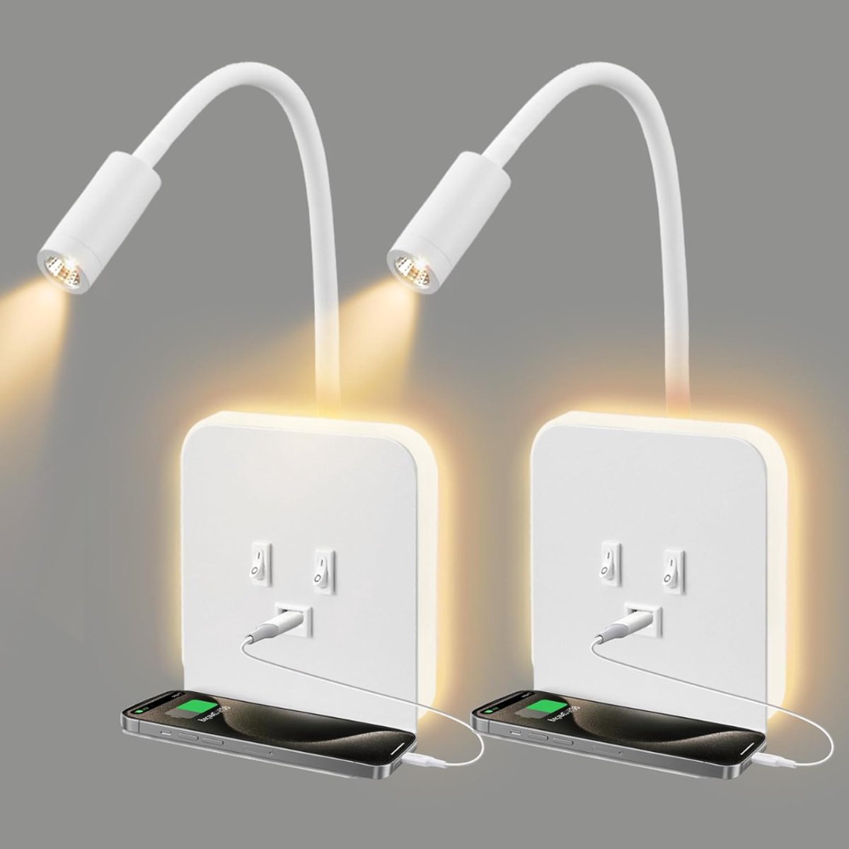 White-Label® Bedlampjes Hoofdbord - Dubbele Leeslampjes - Bedlamp Slaapkamer Volwassenen