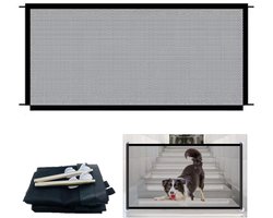 Huisdieromheining - Huisdierpoort - Huisdierscheidingspoort - Puppyomheining - Opvouwbare huisdierpoort - 110*72cm - Wordt geleverd met 4 haken en 2 steunstaven - Geschikt voor hondenhekken, trappen, keukens en slaapkamers - Zwart