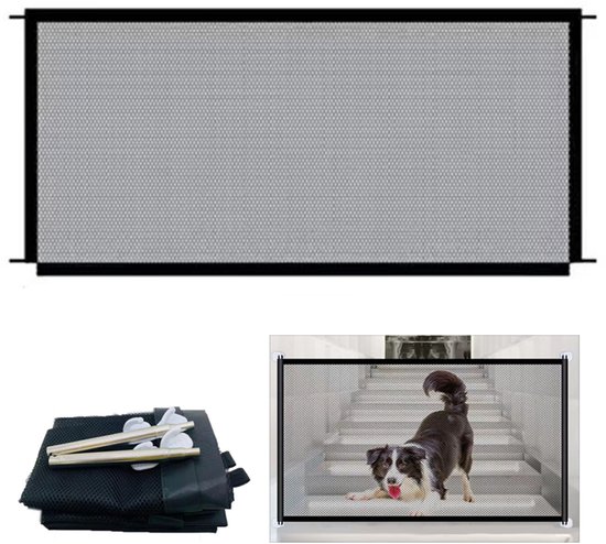 Huisdieromheining - Huisdierpoort - Huisdierscheidingspoort - Puppyomheining - Opvouwbare huisdierpoort - 110*72cm - Wordt geleverd met 4 haken en 2 steunstaven - Geschikt voor hondenhekken, trappen, keukens en slaapkamers - Zwart