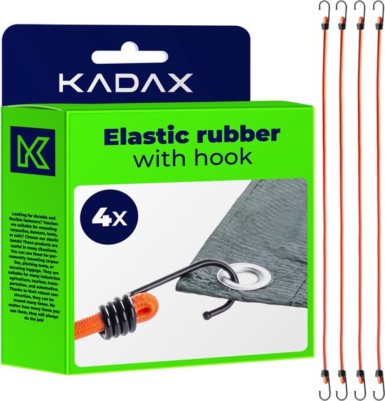 KADAX Dekzeilhouder, weerbestendige zeilspanner, zeilrubber, expanderlussen, spanrubbers voor tenten, zeilen, trampolines, caravans (oranje/haken/4 stuks)