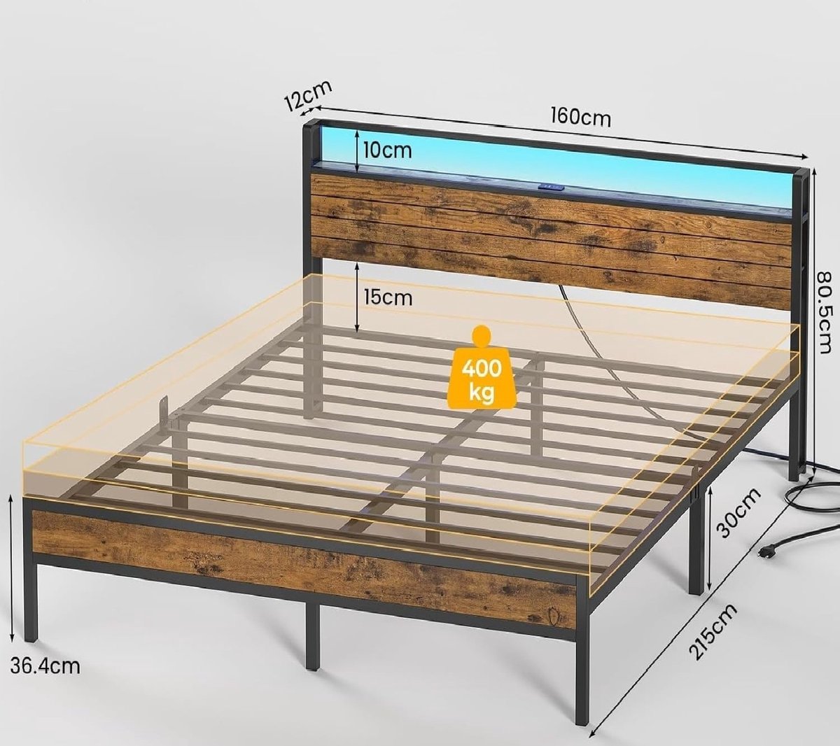 Tweepersoons Bedframe 160 x 200 - 160x200 cm - x 200 cm LED Verlichting, - Medahomestore