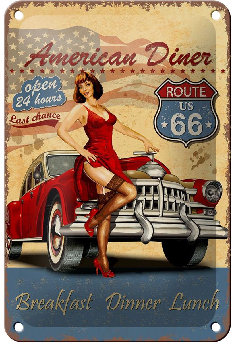 Blechschild Retro 12x18cm Pinup American Diner Breakfast