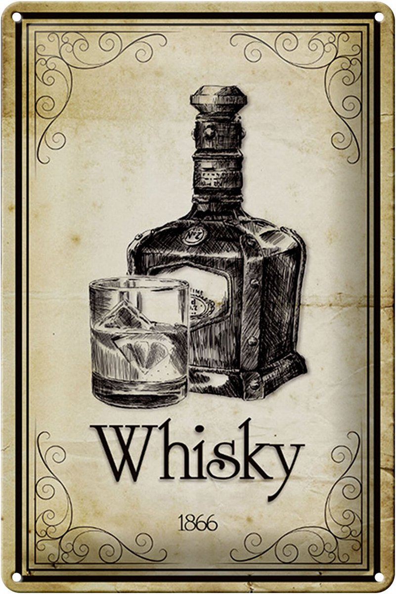 Blechschild Alkohol 20x30cm 1866 Whisky Retro