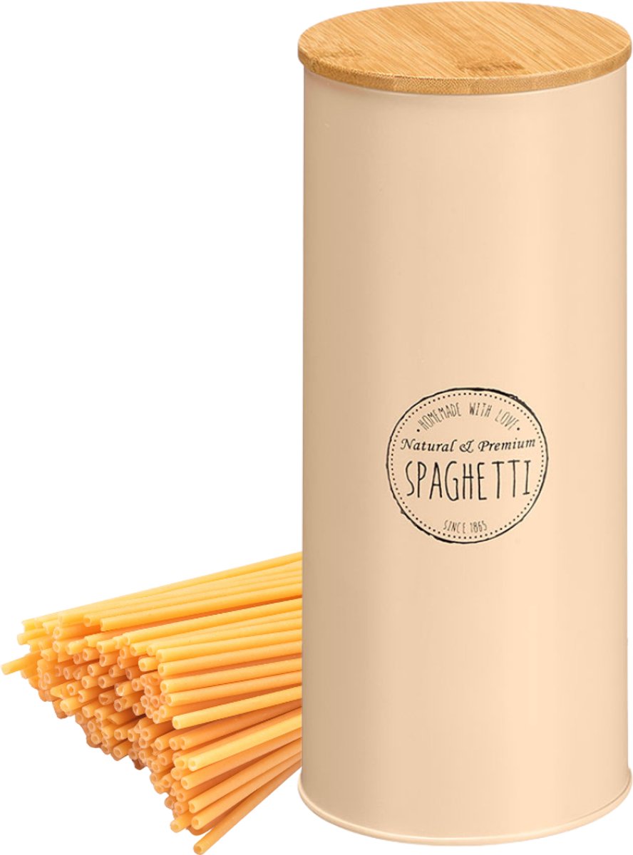 OTIX Pasta pot - Beige - voorraadpot - Pasta - Bewaardoos - metaal - met bamboe deksel VIRGO