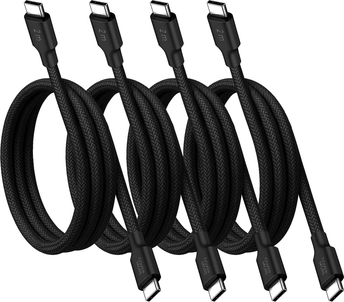 Voordeelbundel usb C kabels - Usb C naar usb C - 2 meter - Lang - 4 stuks - Zwart