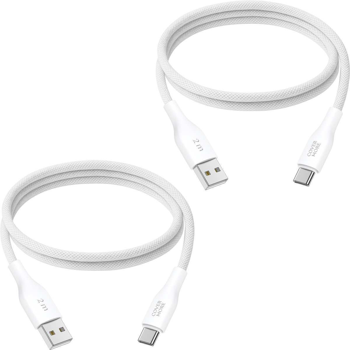 Usb A naar usb C kabel 2 meter - Oplaadkabel - Geschikt voor opladen android smartphone met usb C ingang - 2 stuks - Wit
