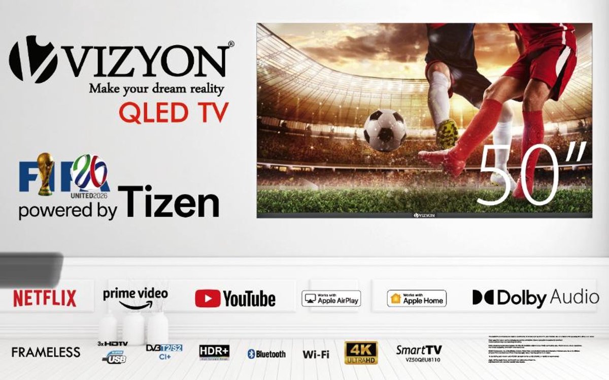 Vizyon VZ50QEU8110 - Televisie - QLED - Smart TV - 4K - HDR - 50 inch - Ultra HD