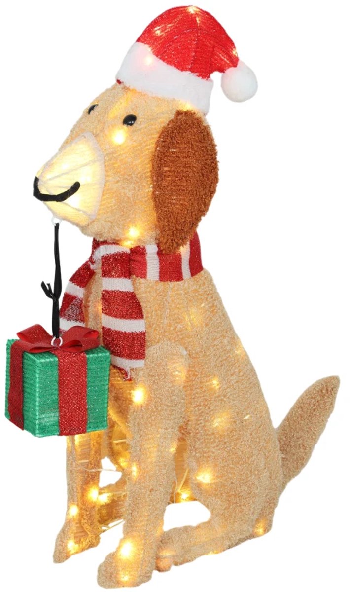 Verlichte Kerstpuppy - Kerstversiering - met 74 Warmwitte LED-verlichting - IP44 - Stalen Frame - voor Binnen en Buiten - Kerstdecoratie - Vakantiedecoratie - Kerst - 64x20x70 cm