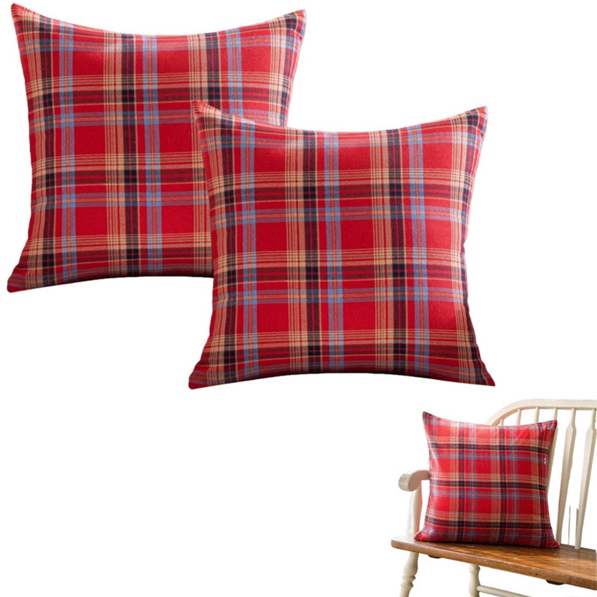 2 stuks - Kussensloop - Klassieke kerst geruite kussensloop - Boerderij klassiek geruit decoratief bankkussen - Kerstdecoratie - Rood - 45 x 45 cm - Geschikt voor banken, woonkamers, bedden, auto's - Kusseninleg niet inbegrepen
