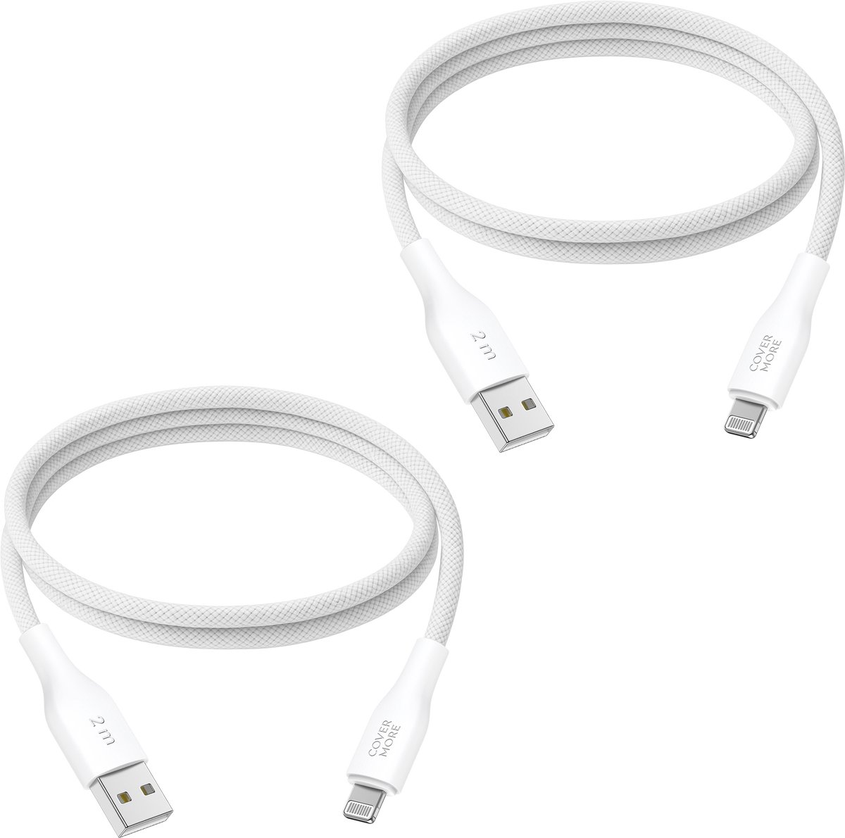 Oplaadkabel geschikt voor iPhone - Lightning kabel 2 meter - 2 stuks - Stevig - Nylon - Wit