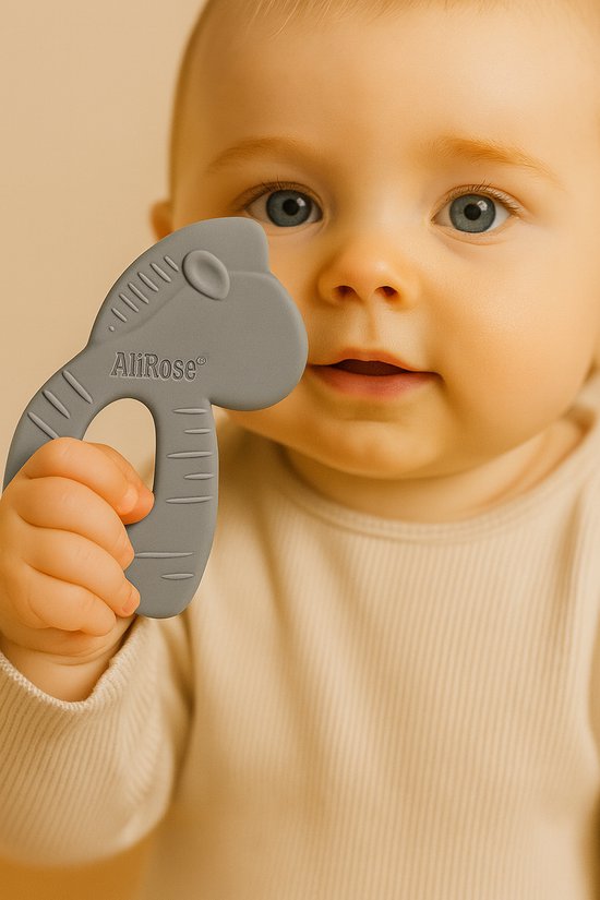AliRose - Siliconen Bijtring - Zebra - Dieren Teether - BPA/PFAS Vrij - 100% Siliconen - Hypoallergeen - Baby Speelgoed - Tandverzachtend - Verkoelend - Cadeau BabyShower - Pastel Blauw
