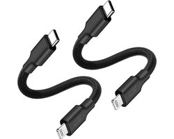 2x laadkabel geschikt voor iPhone 14, 13, 12, 11, x - Usb C naar Lightning kabel - Kort - Stevig - Zwart