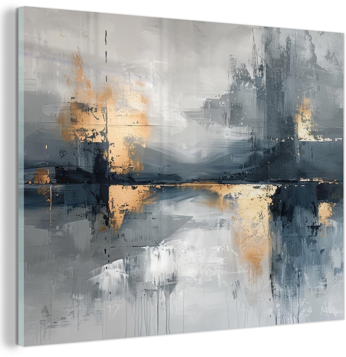 Unyqoos Esthetische wanddecoratie op met abstract kunstwerk in goudtinten 40 x 30 cm