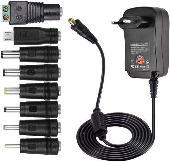 Foto: Universele ac dc adapter voor voeding 30 w 3 v 4 5 v 5 v 6 v 7 5 v 9 v 12 v 1 a 2 a verstelbare spanning universele ac dc adapter met 8 dc connectoren voor thuiselektronica met usb poort maximale stroomsterkte 2000 ma