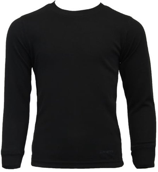 Zwart thermoshirt met lange mouwen, ronde hals en logo op de borst.