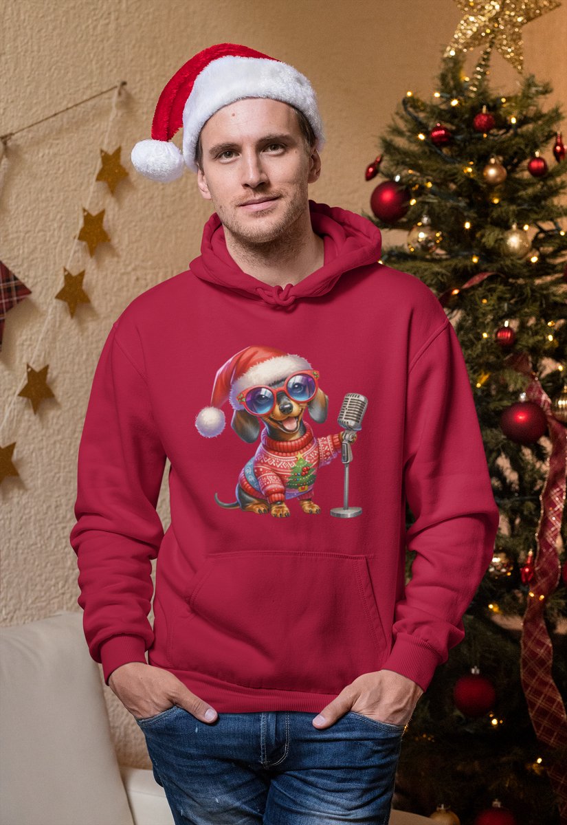 Singing Dog Santa - Kersttrui - Kerst Trui Rood - Grappig Kersttrui - Maat XL - Limited Edition