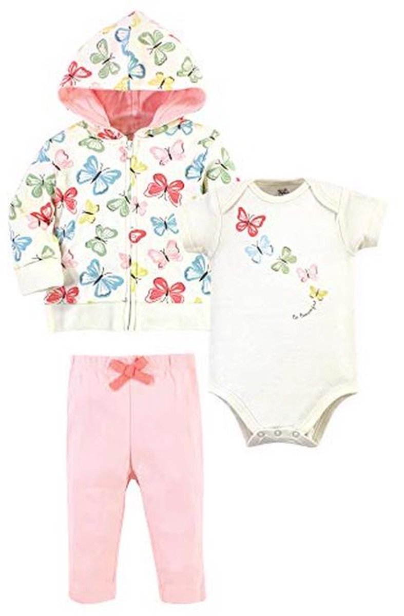 Baby Meisjes Organic Katoen Hoodie en Broek Set met Vlinders - 9-12 Maanden
