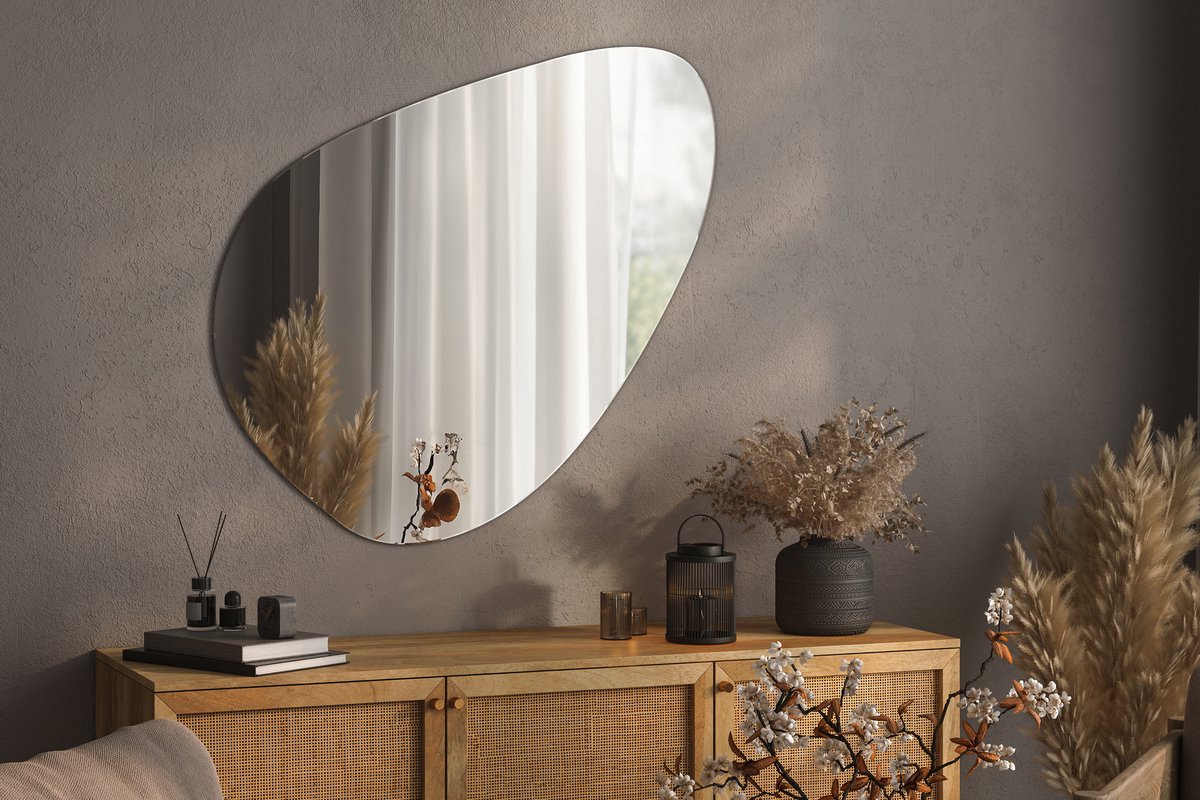 Coloray Moderne Organische Spiegel - Moderne Asymmetrische Spiegel - 77,3 cm x 76,6 cm - Unieke Spiegel voor Kamer - Artistieke Spiegel voor Woonkamer - Scandinavische Asymmetrische Spiegel - Asymmetrische Spiegel - Designerspiegel Organische Vorm