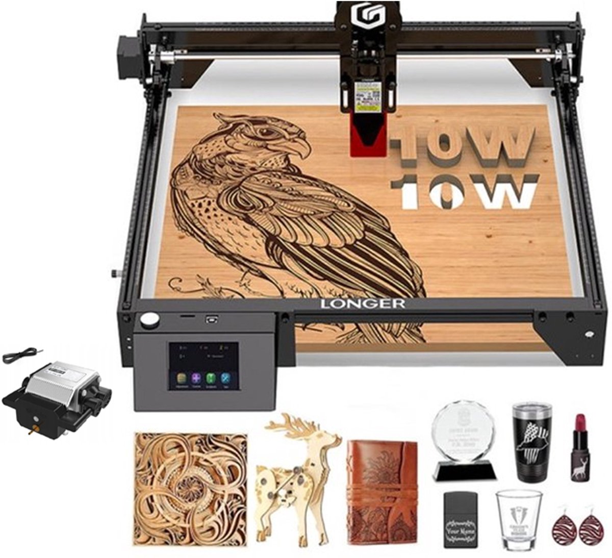 LONGER 10W Lasergraveermachine – 0,06*0.06 mm Ultraprecisie – 400×400 mm – Touchscreen & WiFi – Snijdt 8 mm Hout & 30 mm Acryl