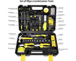 YAR Gereedschapskoffer 98-delig – Complete Toolbox – Gevulde Gereedschapsset – Handgereedschap – Schroevendraaierset – Ratel & Dopsleutelset – Koffer – Ideaal voor Klussen & Cadeau voor Mannen