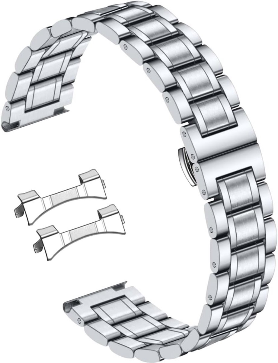 Nordivar - Roestvrij stalen horlogeband met snelsluiting voor Samsung Galaxy Watch 6-5-4-3 - 18-20-22-24 mm - Gebogen en rechte uiteinden - Metalen horlogeband voor mannen