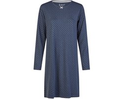 By Louise Dames Nachthemd Interlock Lange Mouw Donkerblauw Gestipt - Maat L