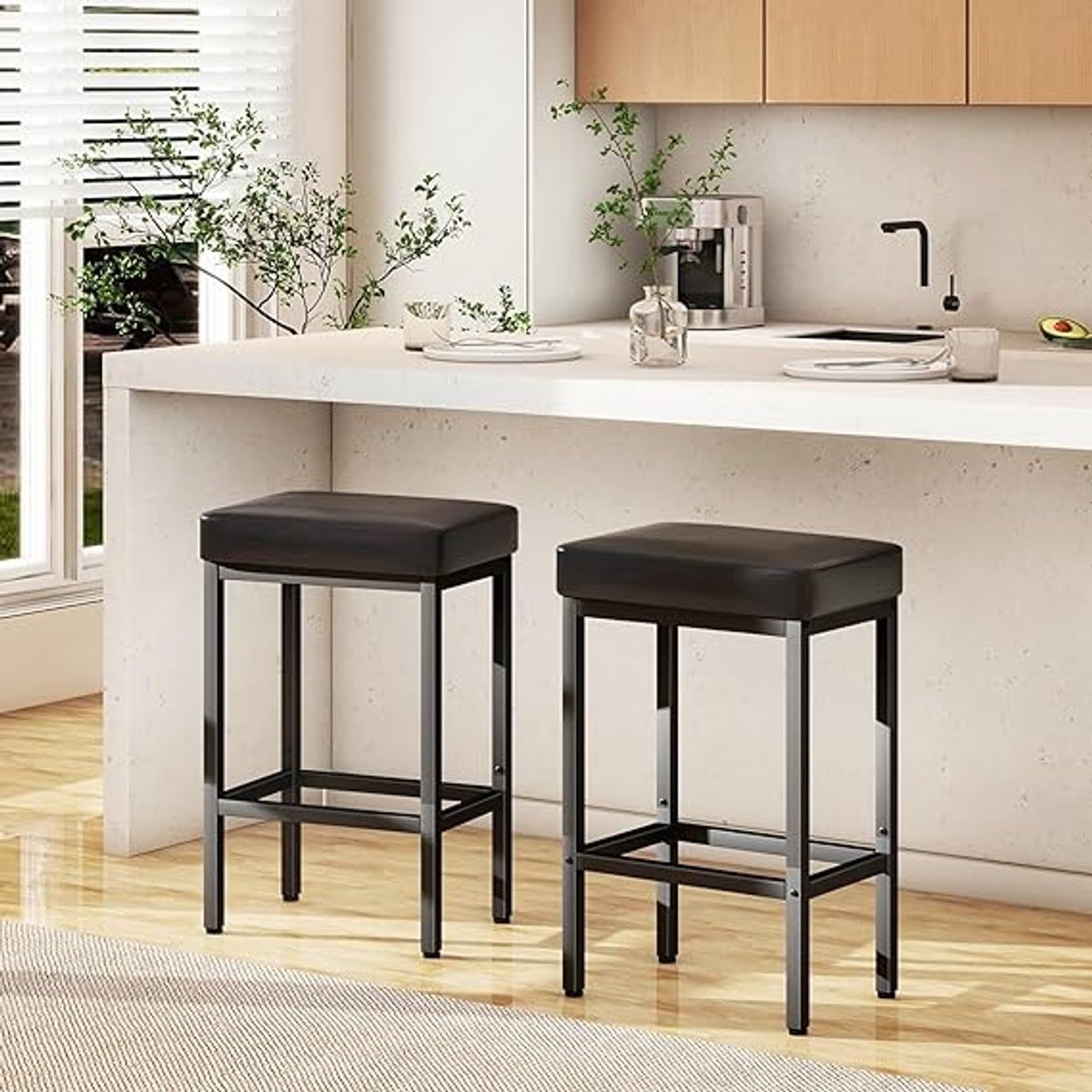 Set van 2 Design Barkrukken met Rugleuning - 2 – In hoogte verstelbaar - Medahomestore