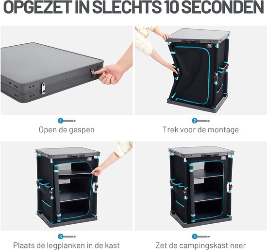 TIMBER RIDGE Campingkeuken - Campingkast - Opvouwbaar & Multifunctioneel - 3-lagen opbergkast - 30KG draagvermogen - 50×60×80cm - Zwart — afbeelding 3