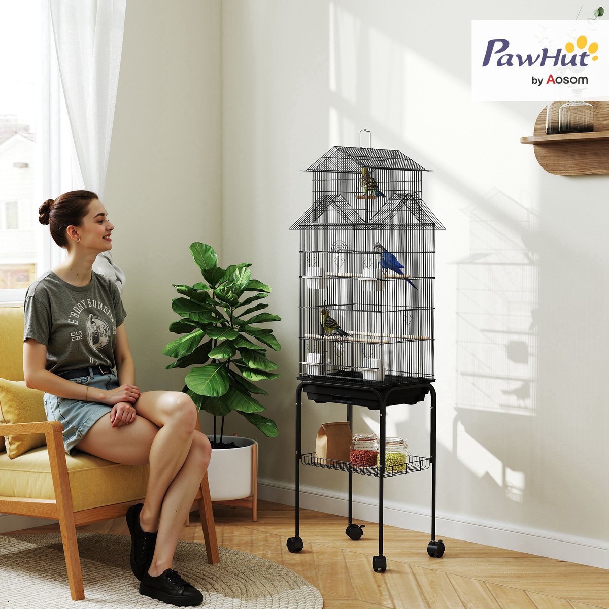 PawHut Vogelkooi - Staal - 50,5x41x163cm - Zwart thumbnail 4