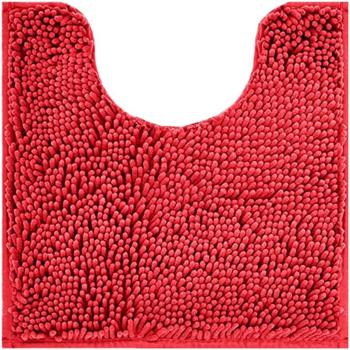 U-Vormige Badmat Chenille Rood - Zacht Pluche & Absorberend Toilet- en Badkamertapijt 50x8