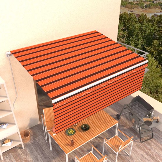 vidaXL Auvent extensible manuellement avec store enrouleur 4,5x3m Orange Marron