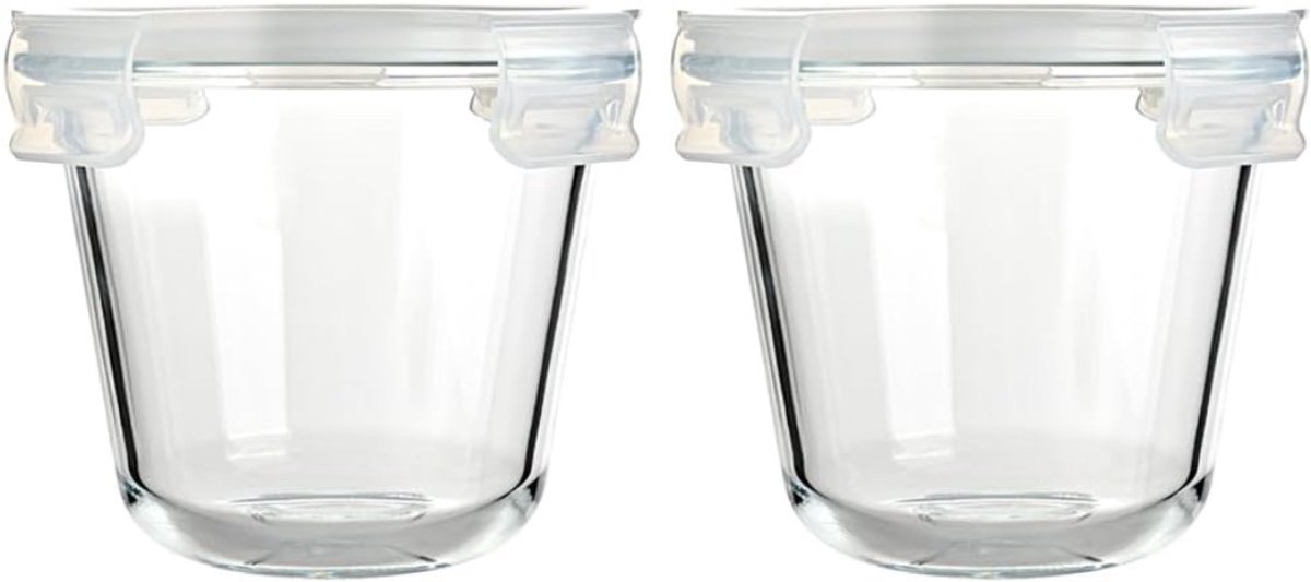 Famanu - Ronde glazen container met deksel, 710 ml, 2 kommen, bpa-vrij, lekvrij, stapelbaar en magnetronbestendig