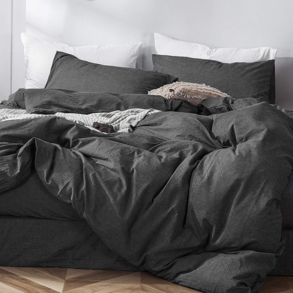 Unyqoos Antracietkleurige katoenen beddengoedset van 200 x 200 cm met kussenslopen