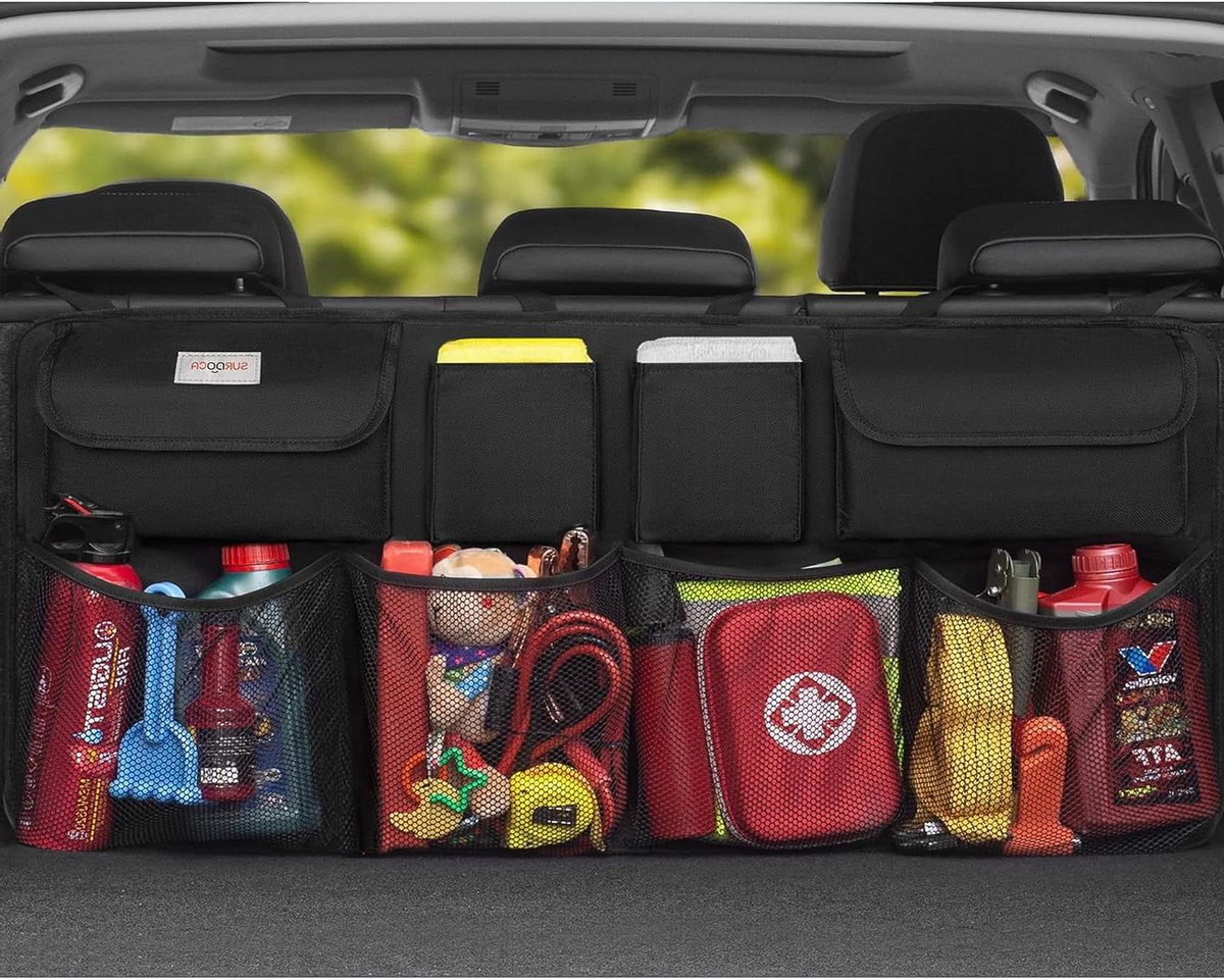 Provento - Auto-organizer met Elastisch Net en Magische Sticks | Ruime Opbergzak voor Auto Achterbak met Deksel | Ruimtebesparing | Upgradebaar [3e Generatie]