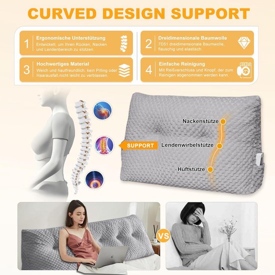LANPEW Rugkussen voor bed en bank met armleuningen Ergonomisch leeskussen voor volwassenen Ademend leeszitkussen met afneembare bekleding Voor lezen (Kleine beer bruin, 70 * 50 cm