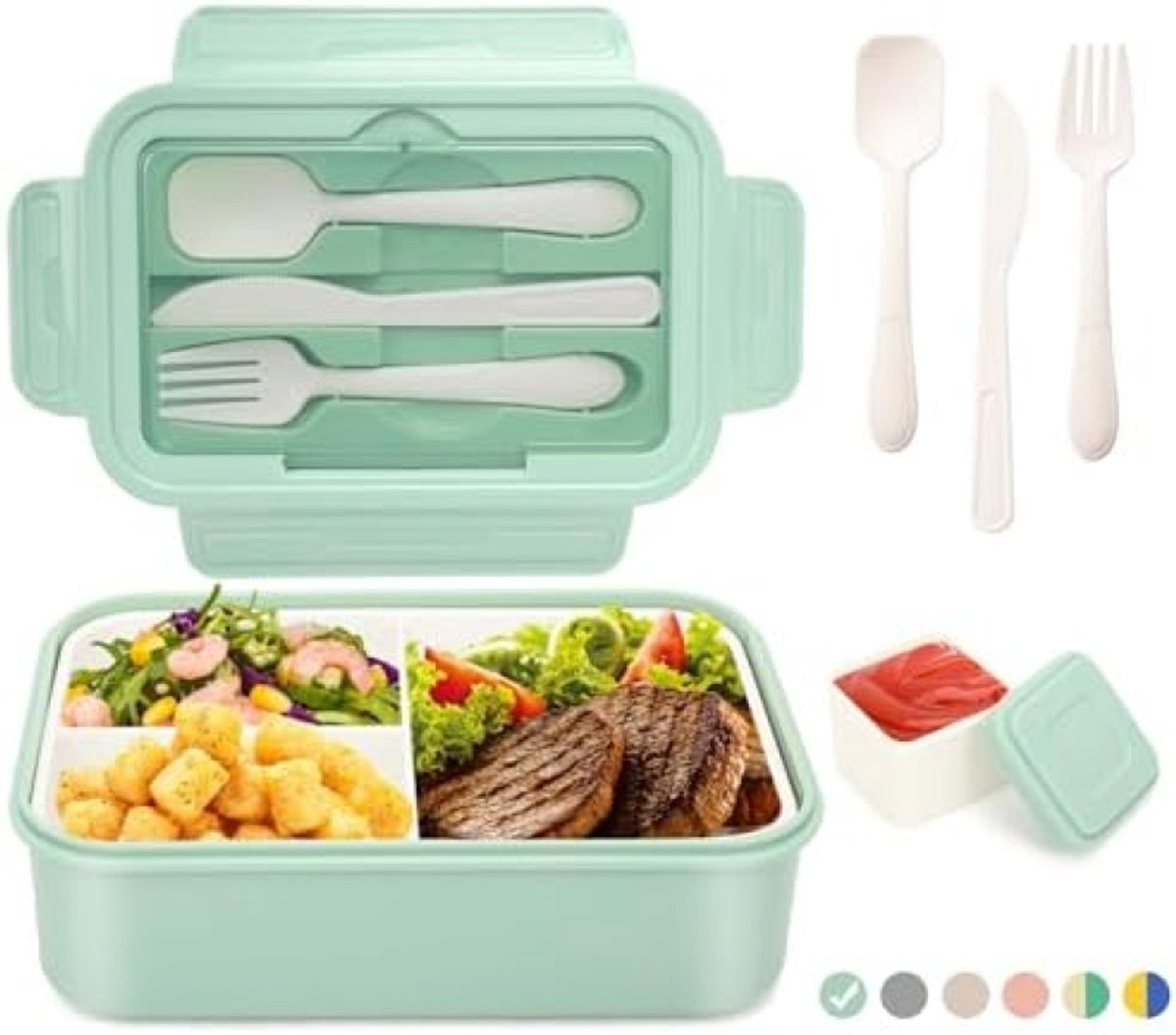 PromoHome Lunchbox met 3 vakken en bestek - Ideaal voor school, werk en picknick
