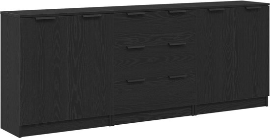 vidaXL - Buffet - Set de 3 - Zwart - Chêne - Relié - Bois - 180 - x - 30 - x - 70 - cm