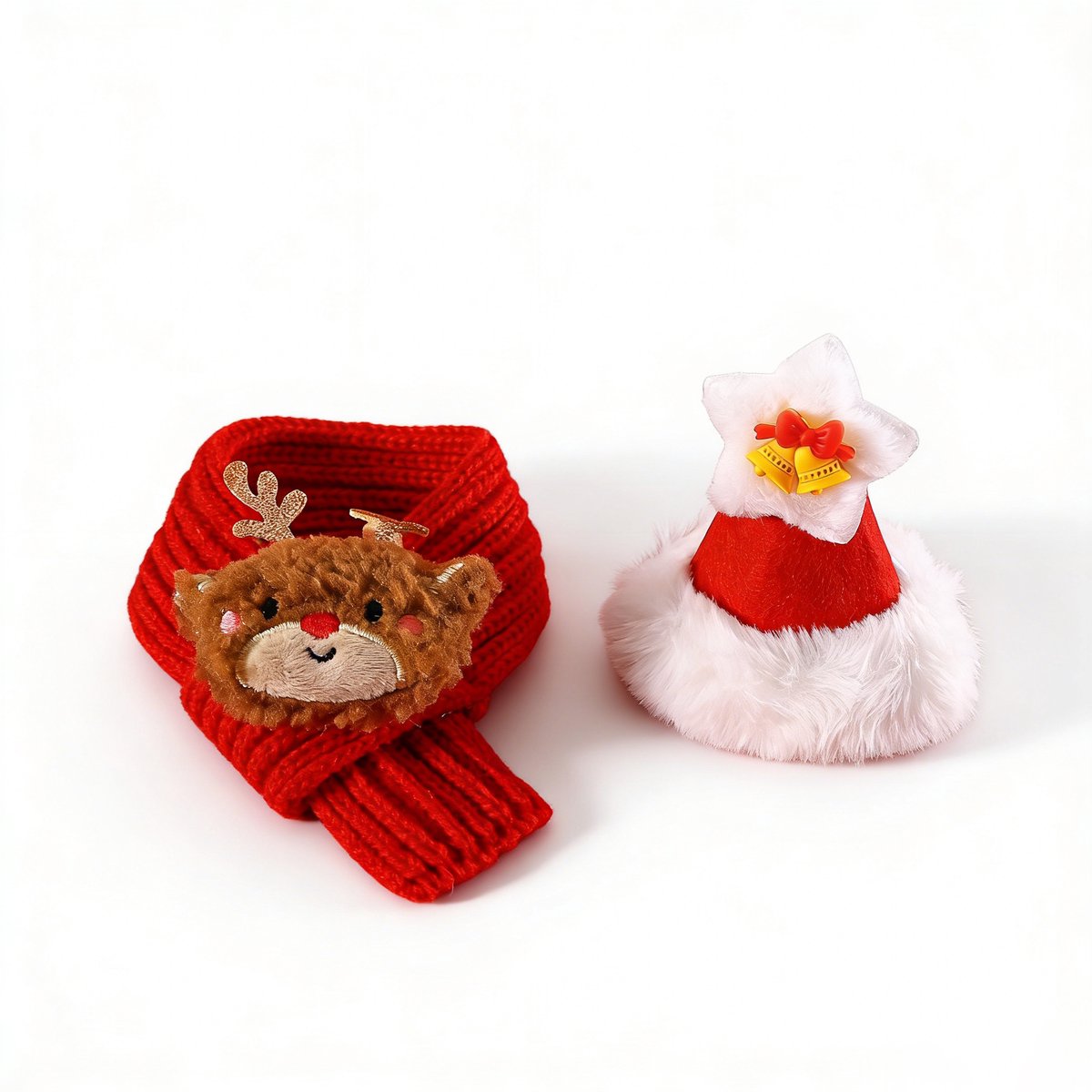 Arvida Kerst Dierenkleding Set - rituals-Verstelbare Kerstmuts & Sjaal voor Katten & Kleine Honden - Zacht Gebreid - Feestelijke Fotoshoot Outfit