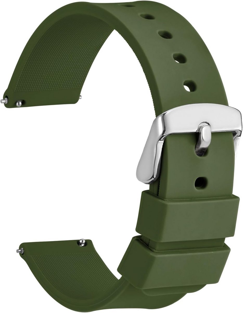 Siliconen horlogeband met zilverkleurige gesp en snelsluiting - verkrijgbaar in meerdere maten